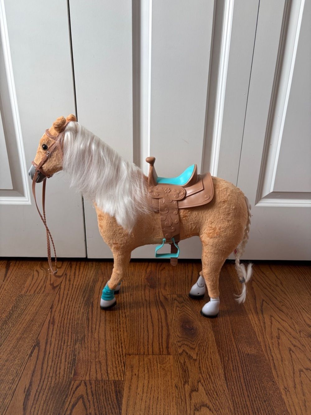 American Girl Pony in Tan with Aqua Saddle
